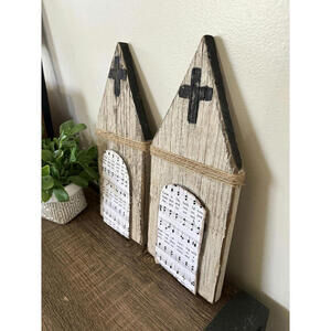 Rustic Wooden Church Decorative Accents Set of 2